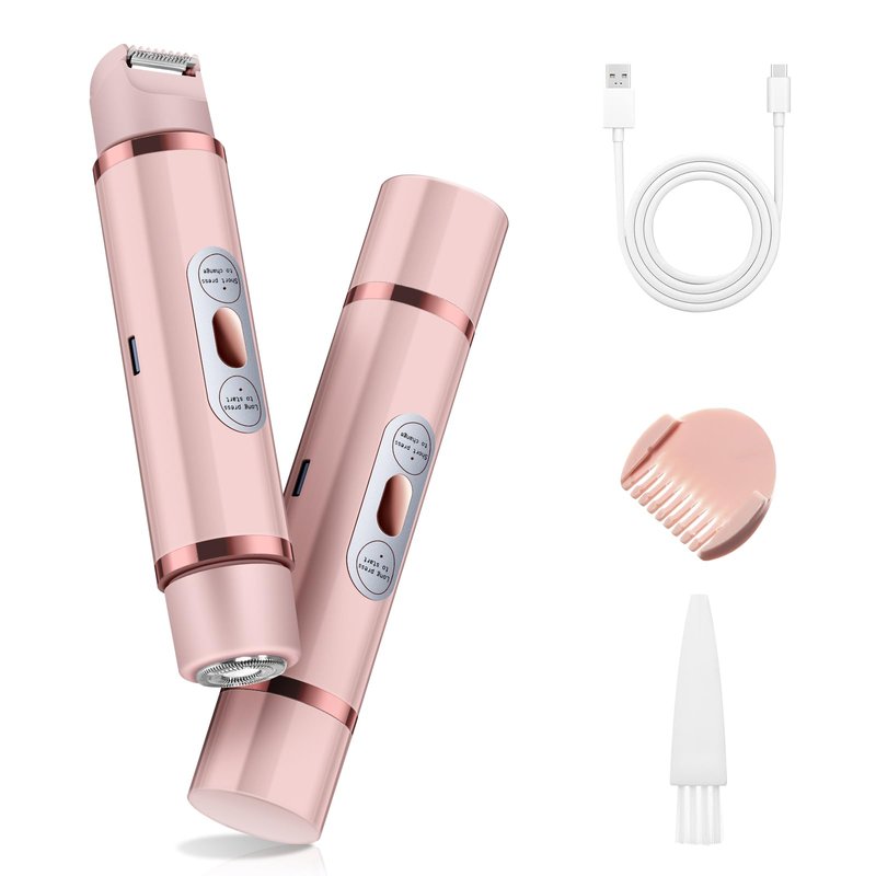Zyrenix Electric Bikini Trimmer for Women, Dual-Head Rechargeable Razors for Women, IPX7 Waterproof Easy-to-Clean Wet & Dry Hair Removal for Bikini Line, Face, Underarm, Leg & Body (Pink)