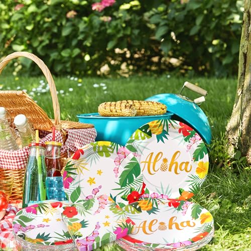 Hawaiian Tropical Party Plates & Napkins Set - 72PCS for 24 Guests