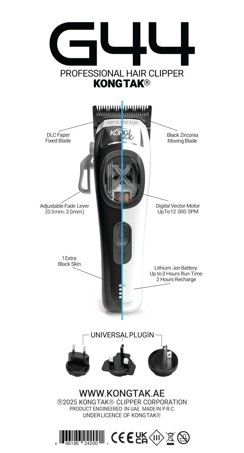 KONG TAK G44 Professional Hair Clipper with Digital Vector Motor UP to 12,000 SPM and DLC Blade