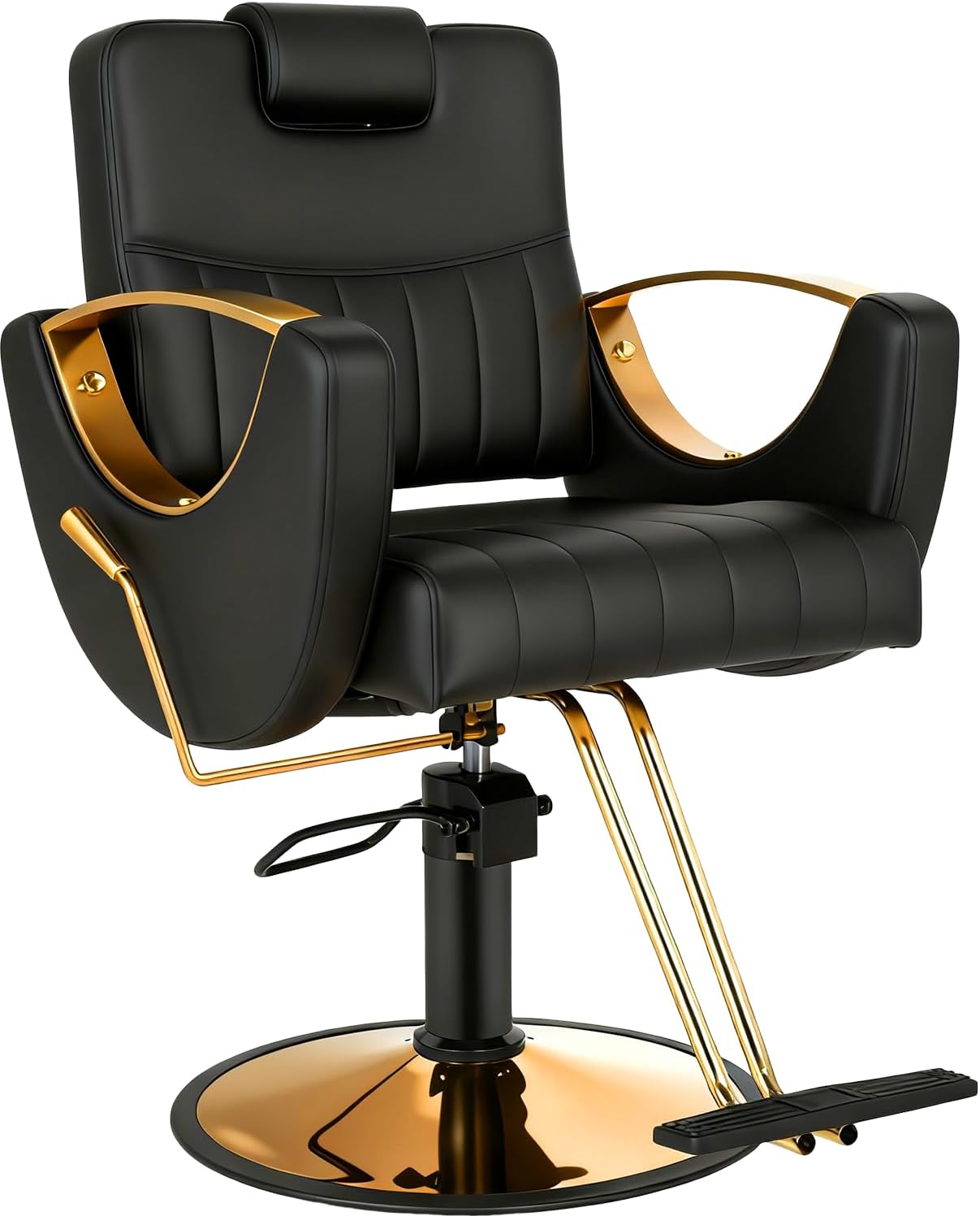 Professional Barber Salon Chair - Heavy Duty Hydraulic Design, 135° Recline, 360° Swivel | Black and Gold PU Leather