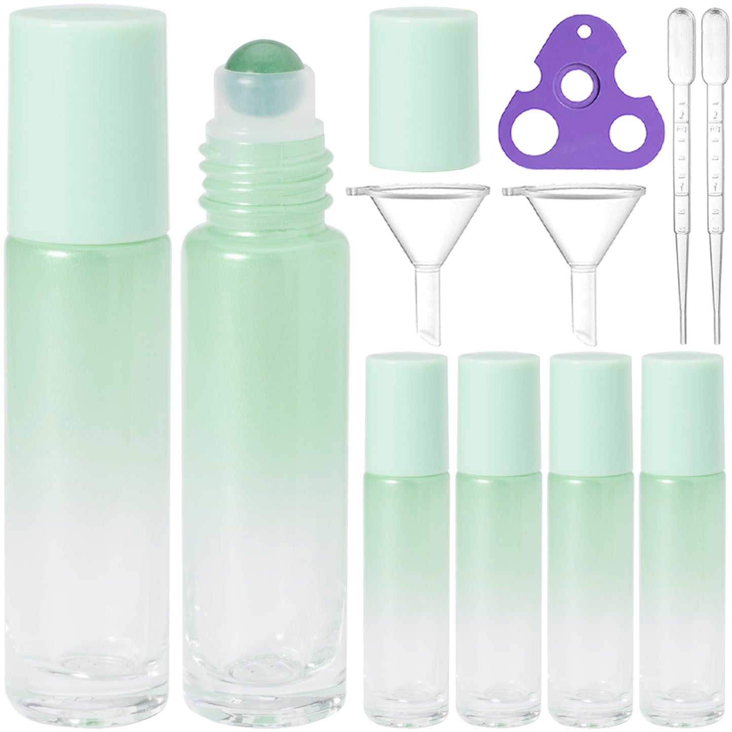 CUQIG 6 Pack 10ml Green Quartz Roller Bottles for Essential Oils