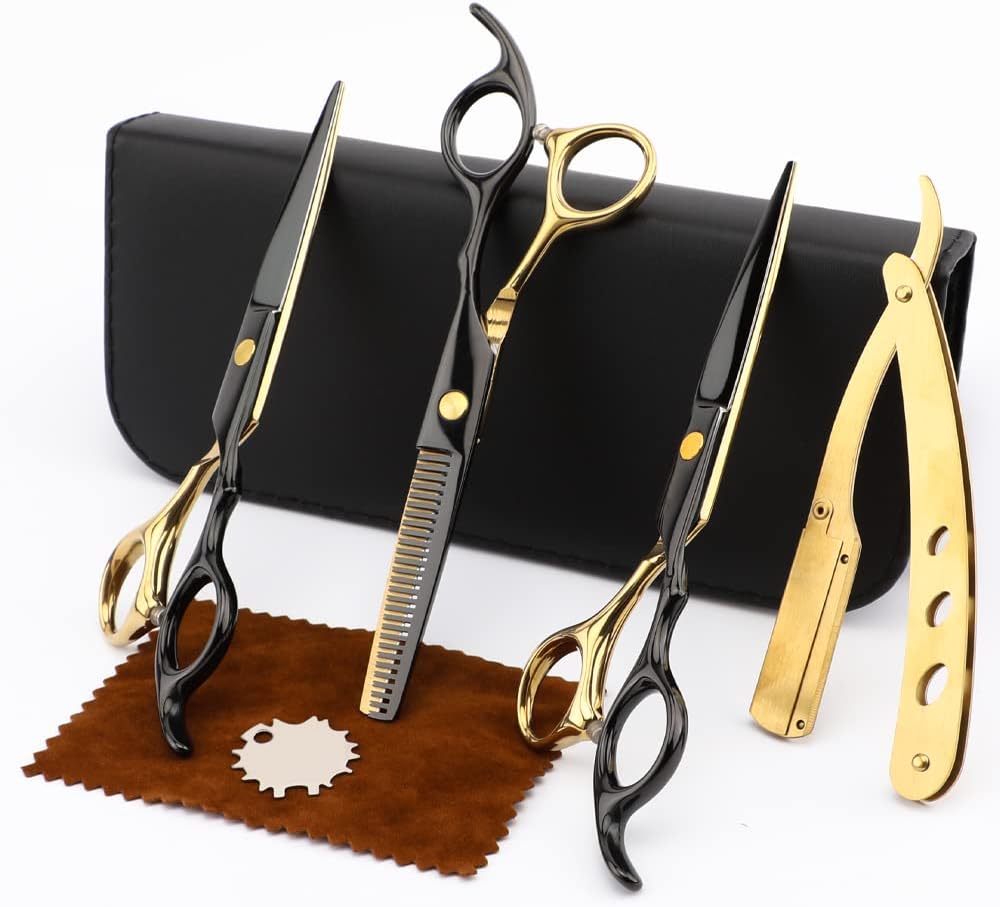 Professional Black Gold Hairdressing Scissors Set - Multifunctional Shears & Thinning Tools | Perfect Gift for Parents