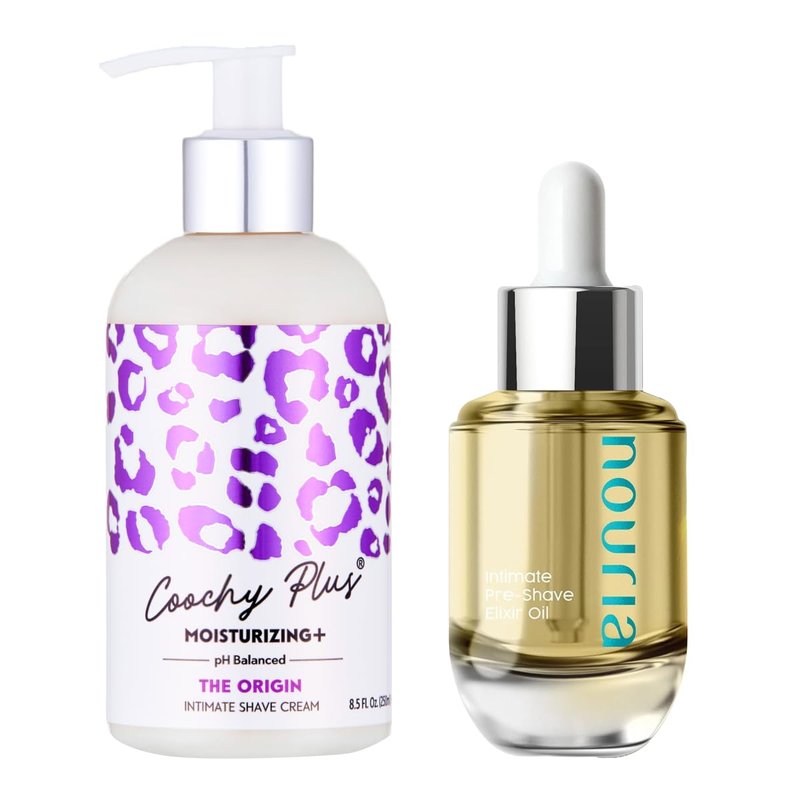 IntiMD Coochy Plus Intimate Shave Cream + Pre-Shave Elixir Moisturizer Oil Kit - HydroLock & MOISTURIZING PLUS Continuous Hydration Reliefs Razor Burn Bump Ingrown Hair