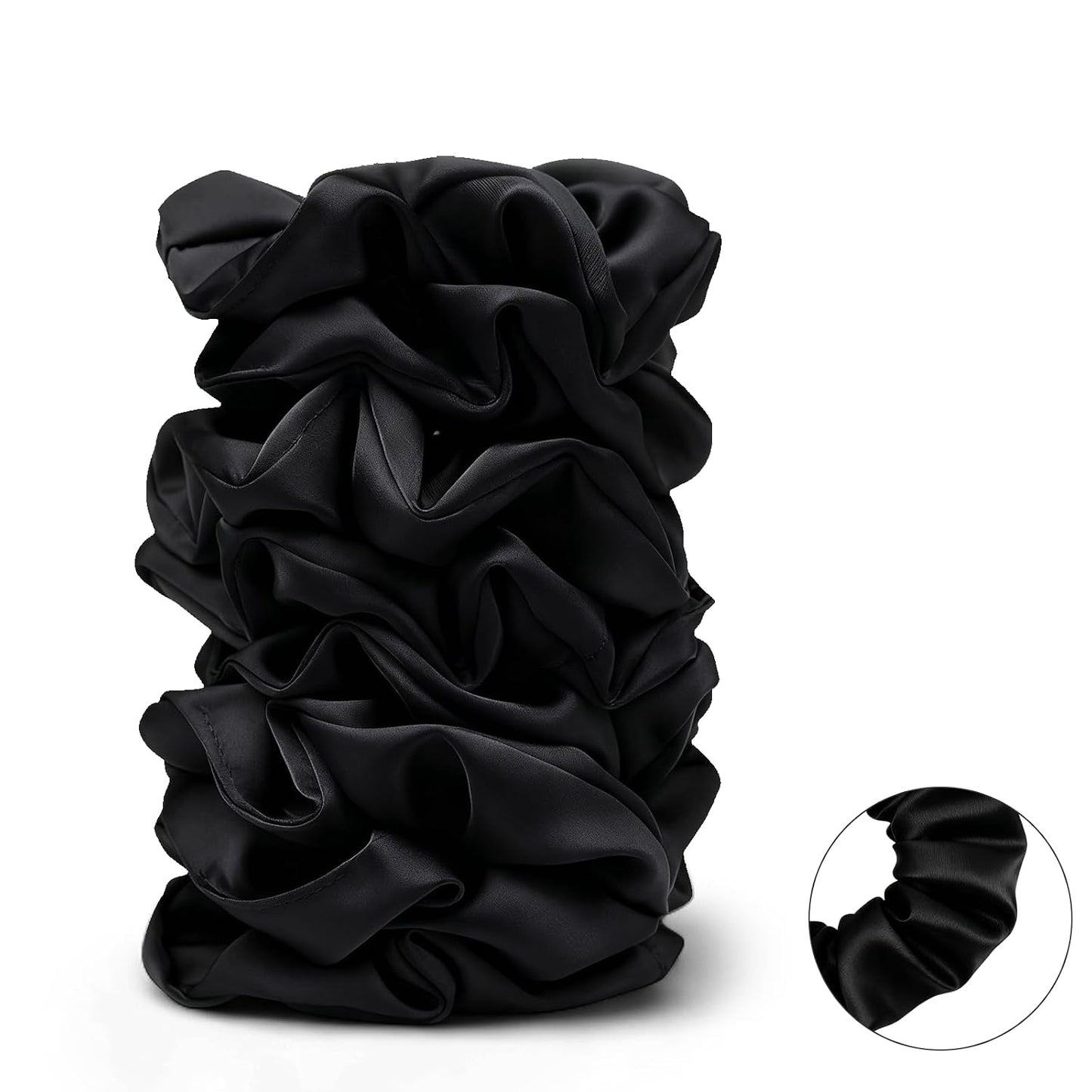 Satin Scrunchies for Women - 8PCS Black Silk Hair Ties | No-Crease, Frizz-Free Gentle Elastic Bands for All Hair Types
