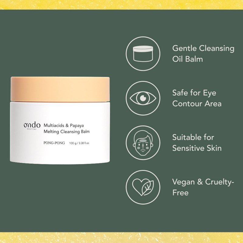 ONDO Beauty Multiacids & Papaya Melting Balm - Gentle Exfoliating Face Cleanser & Makeup Remover | 3.38 fl. oz.