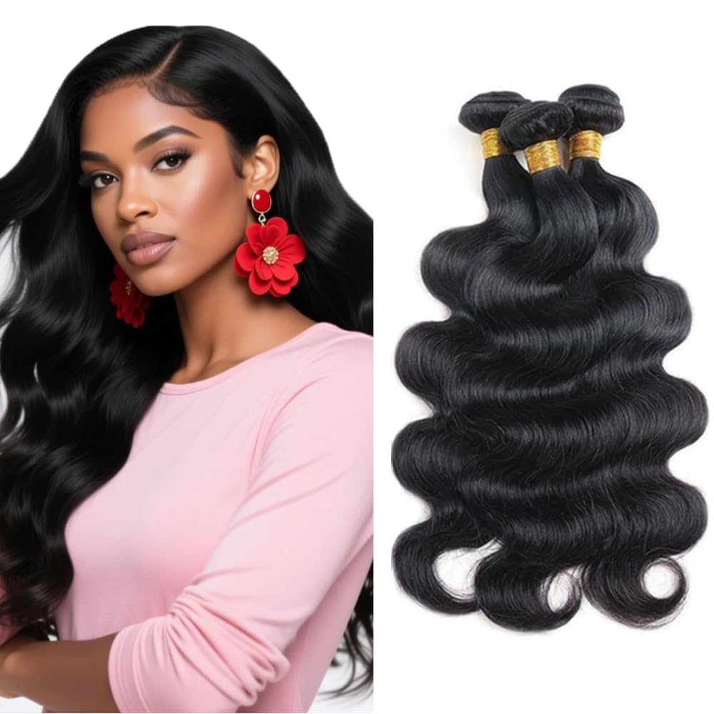 30 32 34 inch Human Hair Bundles Body Wave Bundles Human Hair Double Weft 10A Brazilian Real #1B Natural Black Body Wave 3 Bundle 160g