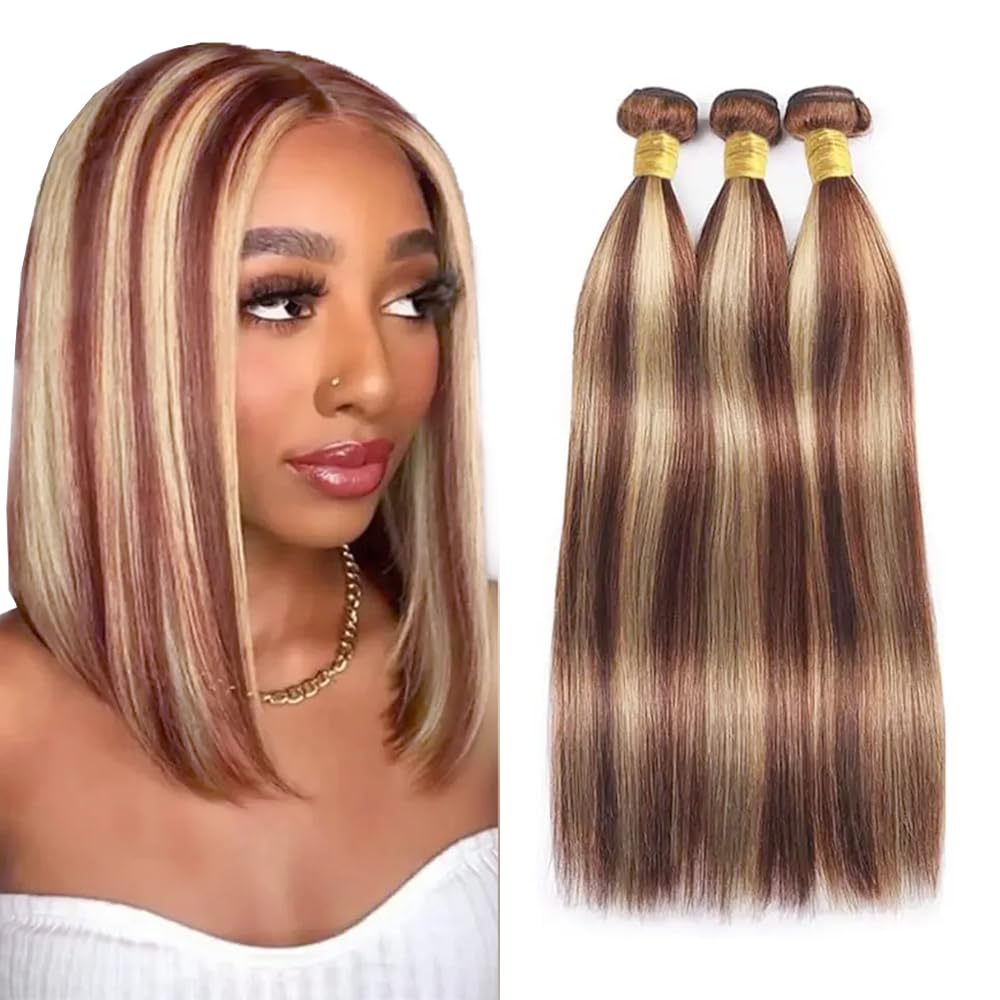 613 Bundles Human Hair Reddish Brown Straight Bundles 14 16 18 inch Two Tone 613 and #33 Bundle