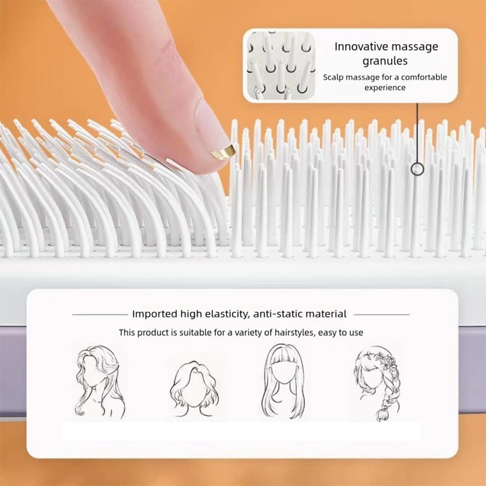 Self-Cleaning Hair Brush - Easy Clean Brush with Retractable Bristles | Anti-Static Massage Comb for Effortless Hair Removal
