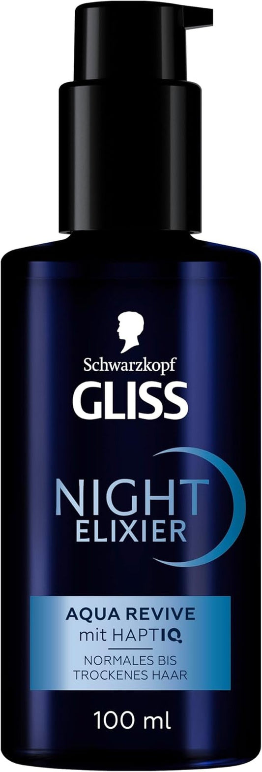 Schwarzkopf Night Elixir Aqua Revive Hair Serum - Leave-In Overnight Hydrating Treatment | 100 ml, Hyaluronic Complex for Normal to Dry Hair