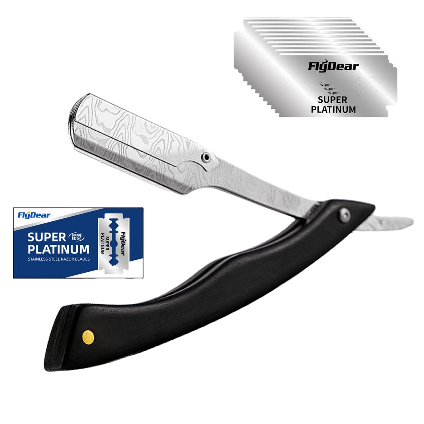 Straight Razor For Men - Premium Stainless Steel Barber Shaving Kit With Wooden Handle & Safety Guard, Single Blade Precision For Smooth Shaving With 10 Blades