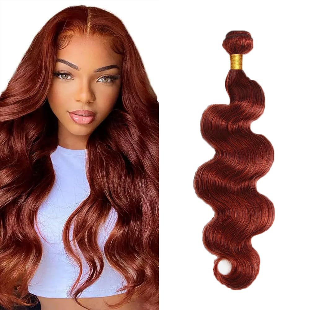 HuxoWax Body Wave #33 Reddish Brown 30 Inch Doubles Weft Unprocessed Weave 1 Bundles 100g Human Hair Bundles Copper Red Color Auburn Human Hair Extensions