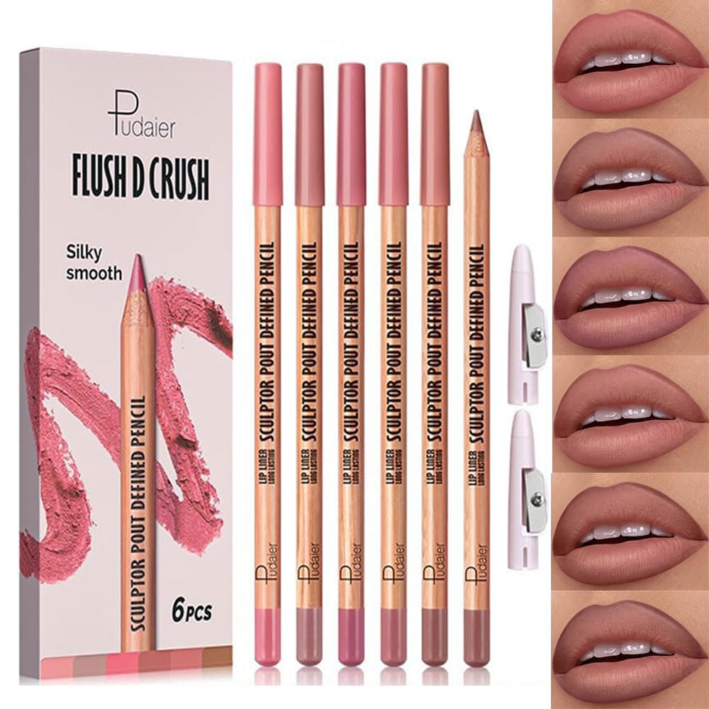 6Pcs Rosy Nude Harmony Lip Liner Set - Long-Lasting Creamy Formula for Soft Pink, Rose & Mauve Looks | Smudge-Proof Definition