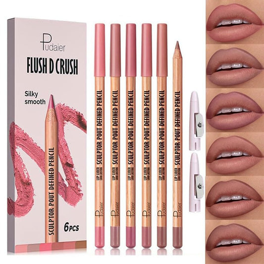 6Pcs Rosy Nude Harmony Lip Liner Set - Long-Lasting Creamy Formula for Soft Pink, Rose & Mauve Looks | Smudge-Proof Definition