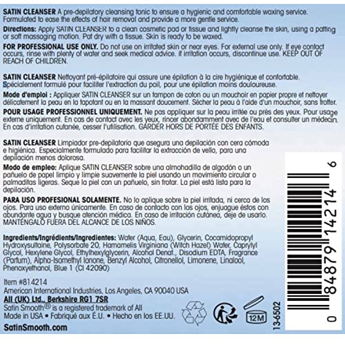 Satin Smooth Skin Preparation Cleanser for Waxing, 4 oz (Pack of 2)