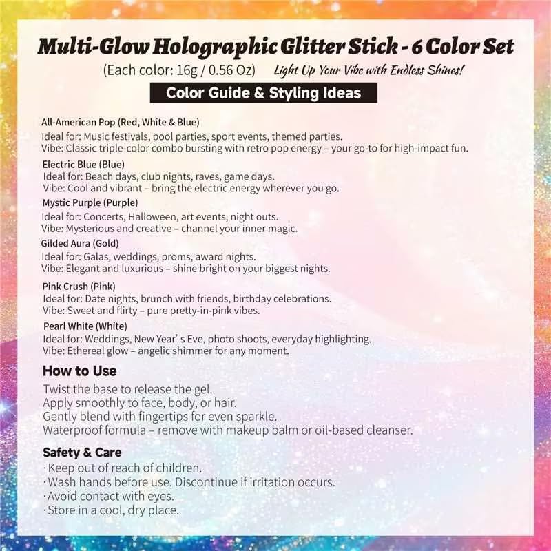 Body Glitter Stick - 6 Pack Red White & Blue Face & Hair Glitter | Chunky Sequins for 4th of July Festival Makeup
