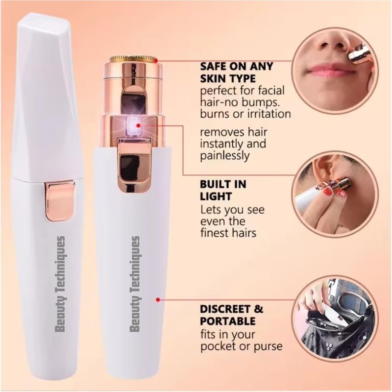 Beauty Techniques Finishing Touch Flawless Women's Painless Hair Remover, Rechargeable,White/Gold Eyebrow & Facial Trimmer: 2 in1 Rechargeable