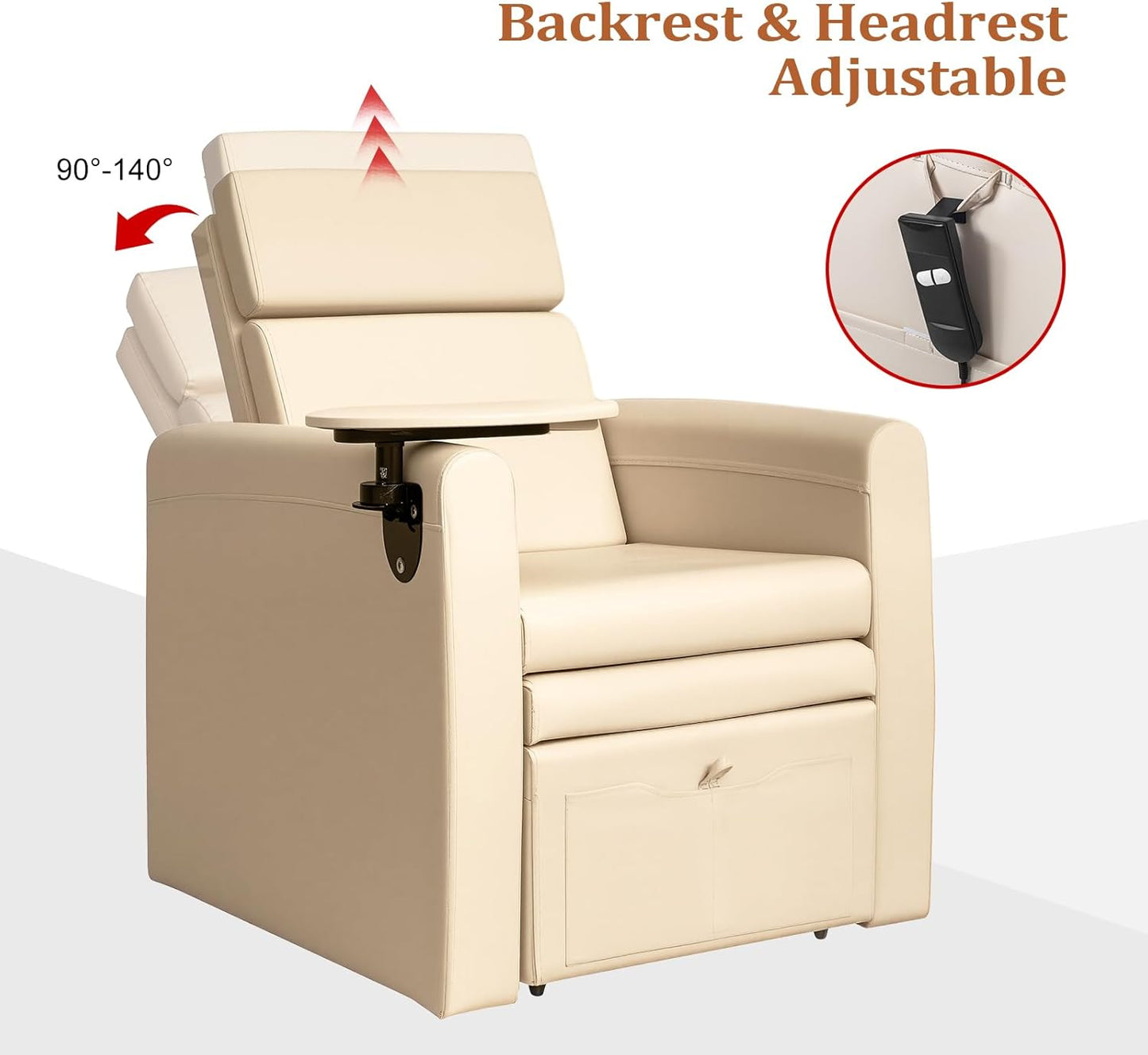 Electric Pedicure Chair - Adjustable Backrest & Movable Cup Holder | Professional Spa Salon Equipment (Bleached Sand)