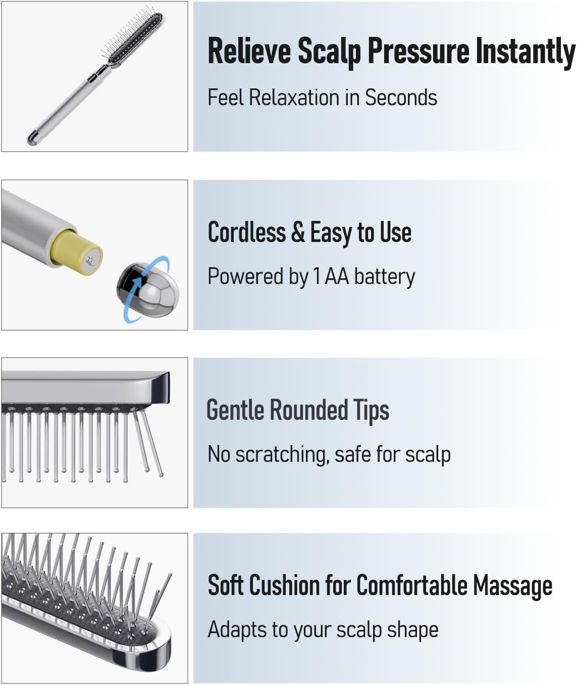 Electric Scalp Massager - Deep Relaxation Vibrating Head Massager for Stress Relief | Gentle Metal Tips, Cordless Design