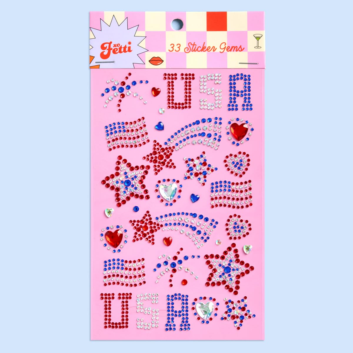 xo, Fetti USA Face Gems - 33 Sticker Gems | Fourth Of July, Patriotic Party, Red White Blue, Independence Day, Festival, Stars, Sparkly