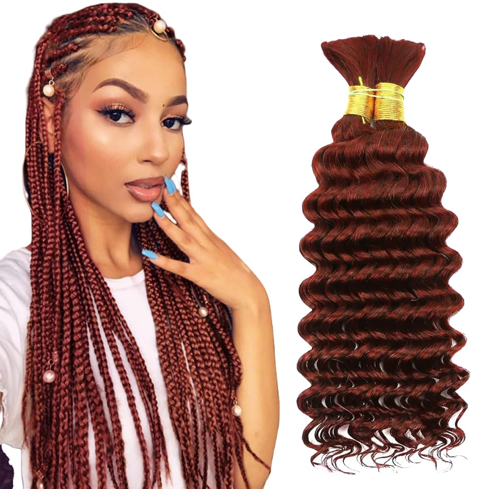 24 24 Inch Color 33 Boho Human Hair Reddish Brown Boho Human Hair For Braiding Copper Brown Braids Deep Wave #33 Bulk Bohemian Braids 100g