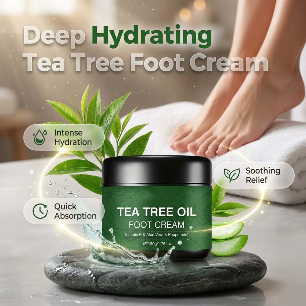Tea Tree Oil Foot Cream - Intensive Moisturizing Balm for Dry, Cracked Feet | Repair & Soften Rough Heels (1)