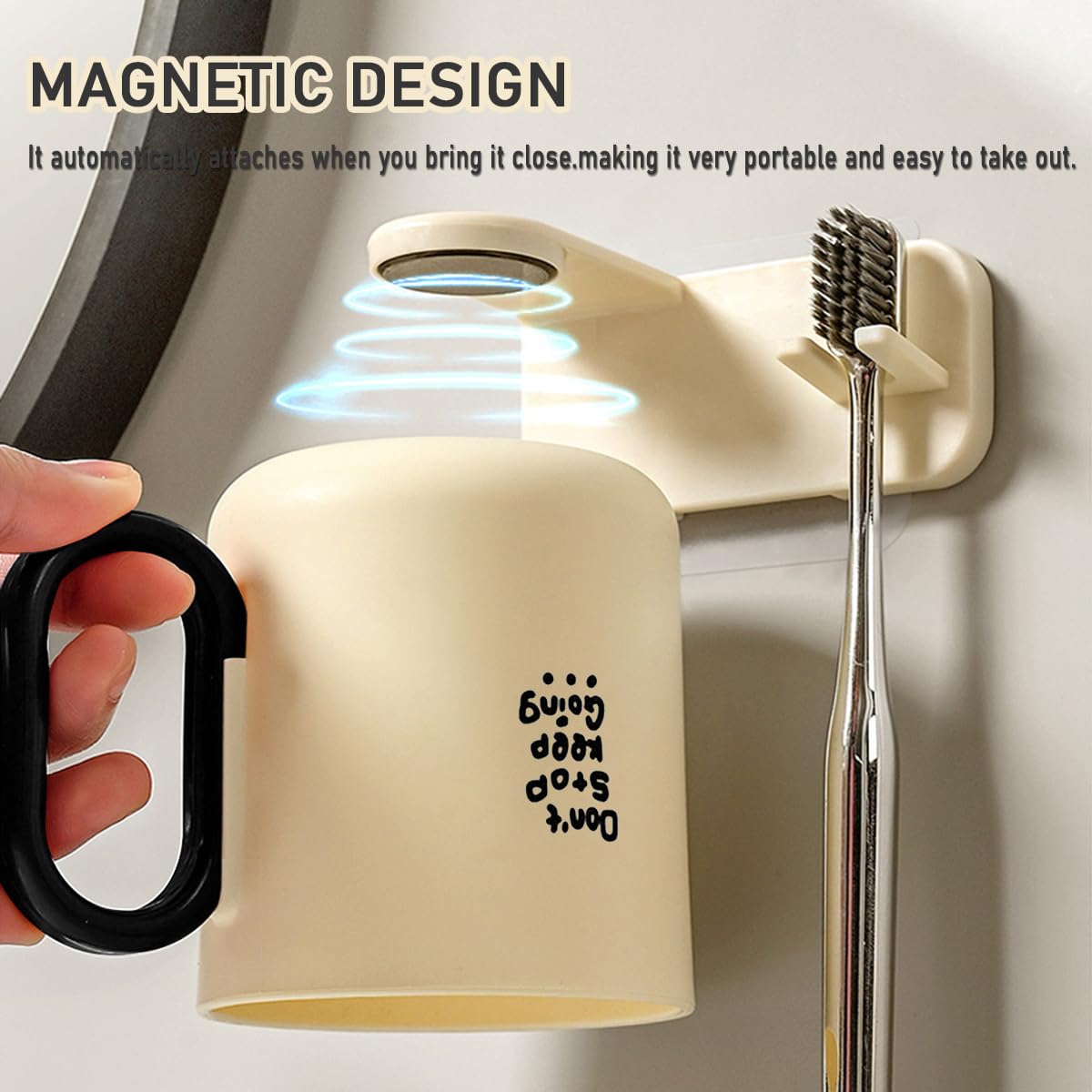 Magnetic Toothbrush Holder with Cup - Wall Mounted No Drilling Toothbrush Holder for Bathroom - Ventilated Reverse Hanging Design - Space Saving Bathroom Organizer for Vanity, Shower, RV (Black)