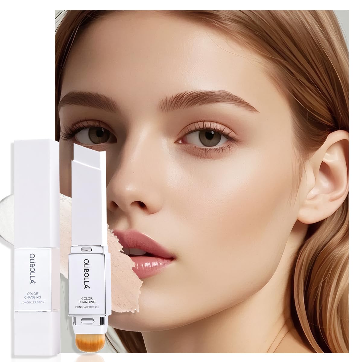 2 in 1 Color-Changing Foundation Stick, Cream Lumine Skin Stick, Weightless, Skin fit, Satin Glow Finish, Coverage Finish Base Makeup - Dual-Ended with Brush (03#Classic Ivory)