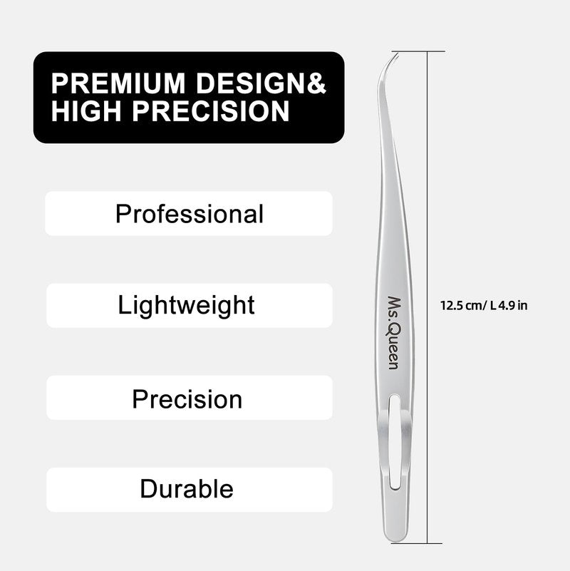 Ms.Queen Tweezers for Eyelash Extensions,Precision Curved Lash Tweezers for Volume, Isolation and Classic Lashes Extensions Applying