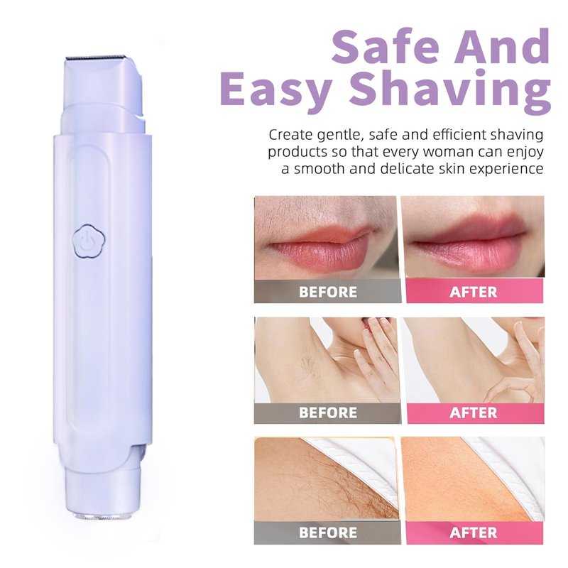 2-in-1 Electric Shaver & Bikini Trimmer for Women - Painless Electric Razor for Face, Body & Intimate Areas, Ultra Silent Cordless Wet/Dry Shaver with Dual Blades, IPX7 Waterproof for Shower & Travel