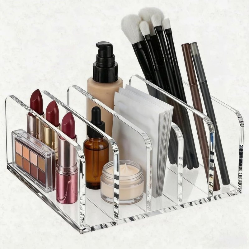 Acrylic Mail Holder - Clear Multifunction Desk Organizer with 5 Compartments | Modern Office & Home Envelope Organizer