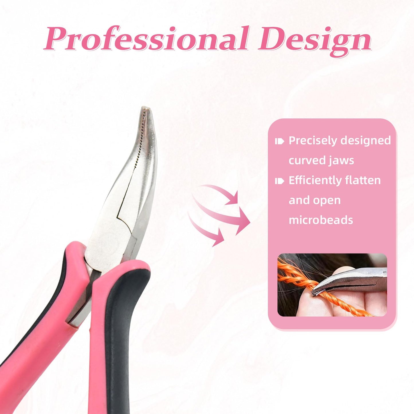 Vlasy Hair Extension Pliers,3PCS Hair Extension Tools for Micro Link Nano Ring Installation and Removal,Hair Tinsel or Feather Tool for Professional Styling (Pink)