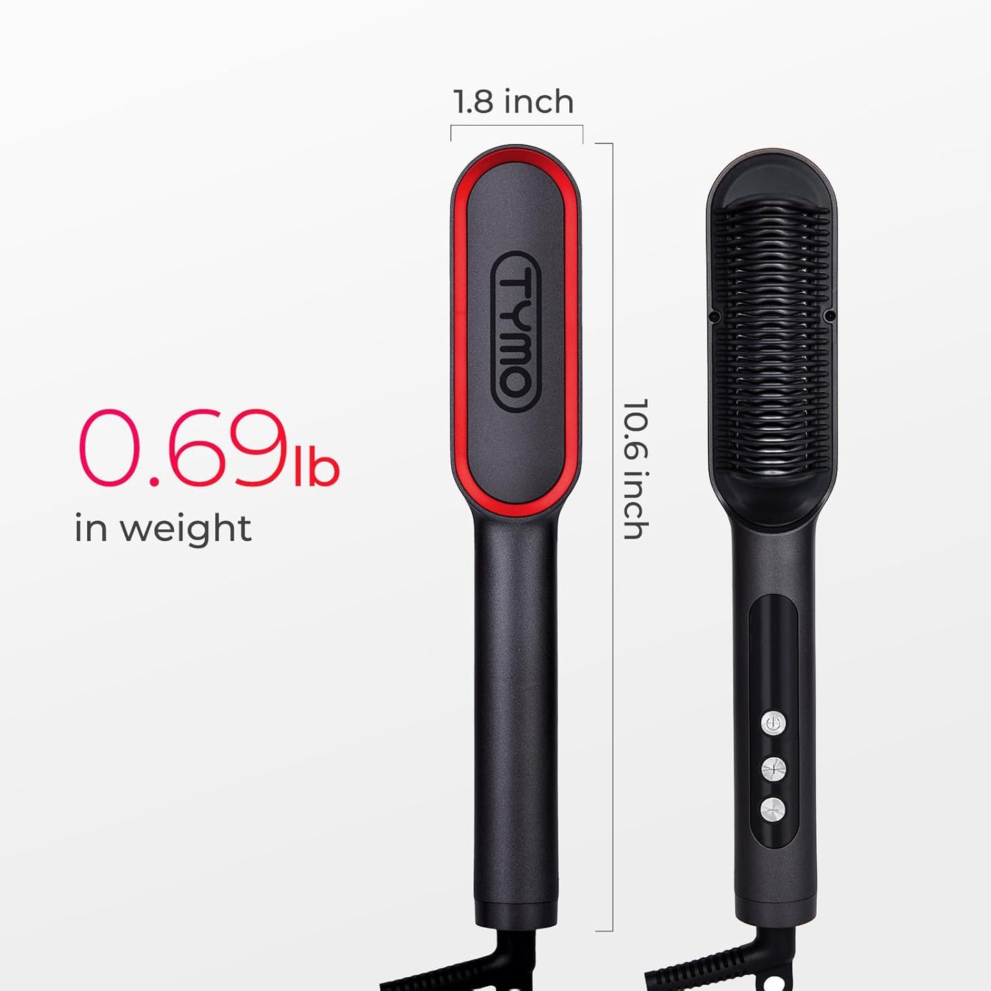 TYMO Ring Plus Ionic Hair Straightener Brush - Titanium Coated, 9 Temp Settings, LED Display | Dual Voltage Styling Tool for Women