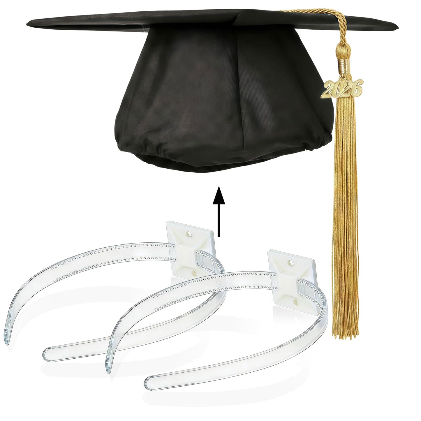 Pvoiue Graduation Cap Headband Insert 2026, Clear Acrylic No-Slip Grad Cap Fixer with Adhesive Base, Comfortable Grad Caps Accessory for Women Men with Thick/Curly Hair