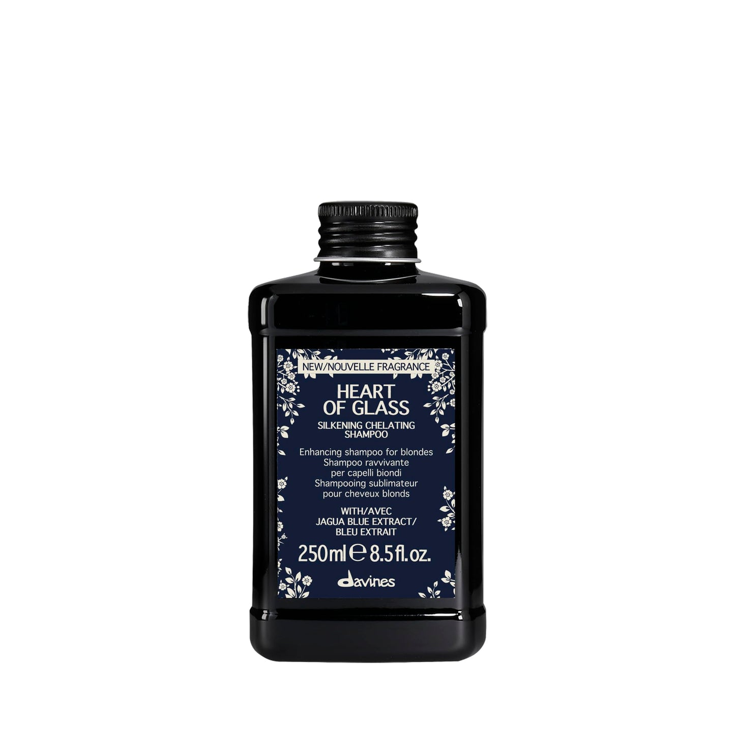 Davines Heart of Glass Silkening Chelating Shampoo, Blue Shampoo for Blonde & Silver Hair - Gentle Cleanser with Jagua Blue Extract Balances Unwanted Tones & Illuminates, 8.45 Fl Oz