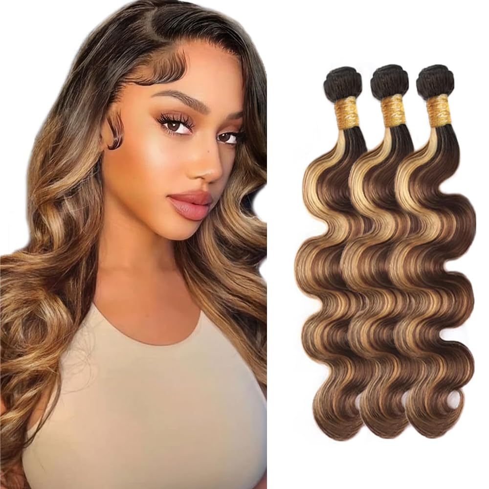 LadrXadr Ombre Brown Bundles Human Hair P427 Body Wave Bundles 30 32 34 inch Honey Brown Bundle Human Hair 1BP427 Color