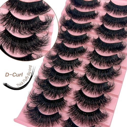 SISIYDY Dramatic Thick 3D Fluffy Mink Lashes 20mm, 25mm Long Fake Eyelashes - 10 Pairs