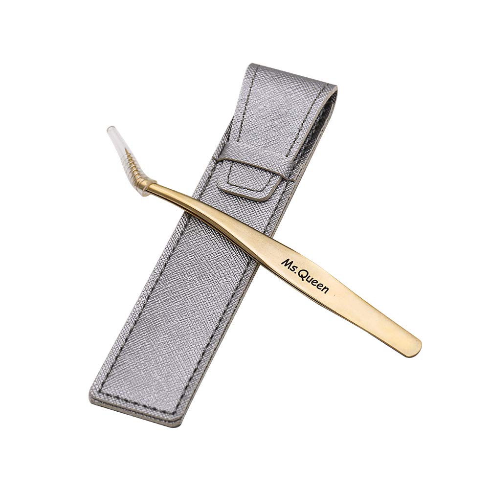 Tweezers for Volume Eyelash Extension - Precision Stainless Steel Curved Pointed Tweezers - Individual and 3D-6D Volume False Lashes Extensions Tweezers with Premium Storage Case- Golden - Ms.Queen