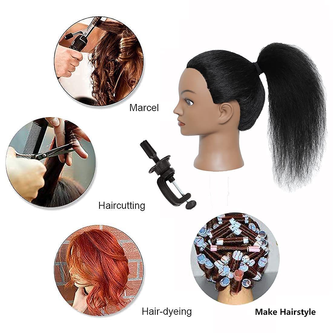 Mannequin Head with Human Hair 100% Real Hair Manikin Cosmetology Doll Head Hairdresser Practice Styling Training Head with Free Clamp Holder