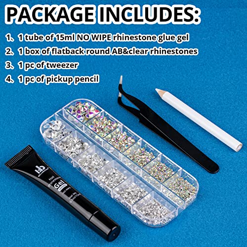 Nail Art Rhinestone Glue Gel Kit with Flatback Gems & Tools