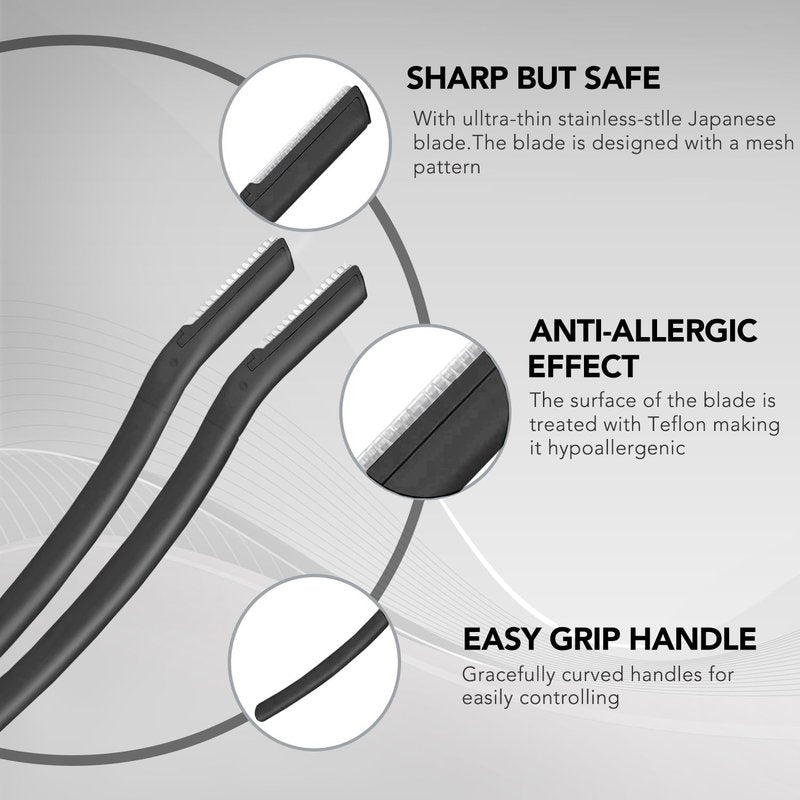 Eyebrow Razors w/Dermaplane Razors Set - Japanese Blades Razors - Small Face Razors for Peach Fuzz and Fine Hair, Multipurpose Exfoliating Dermaplaning Tools for Women and Men, Black