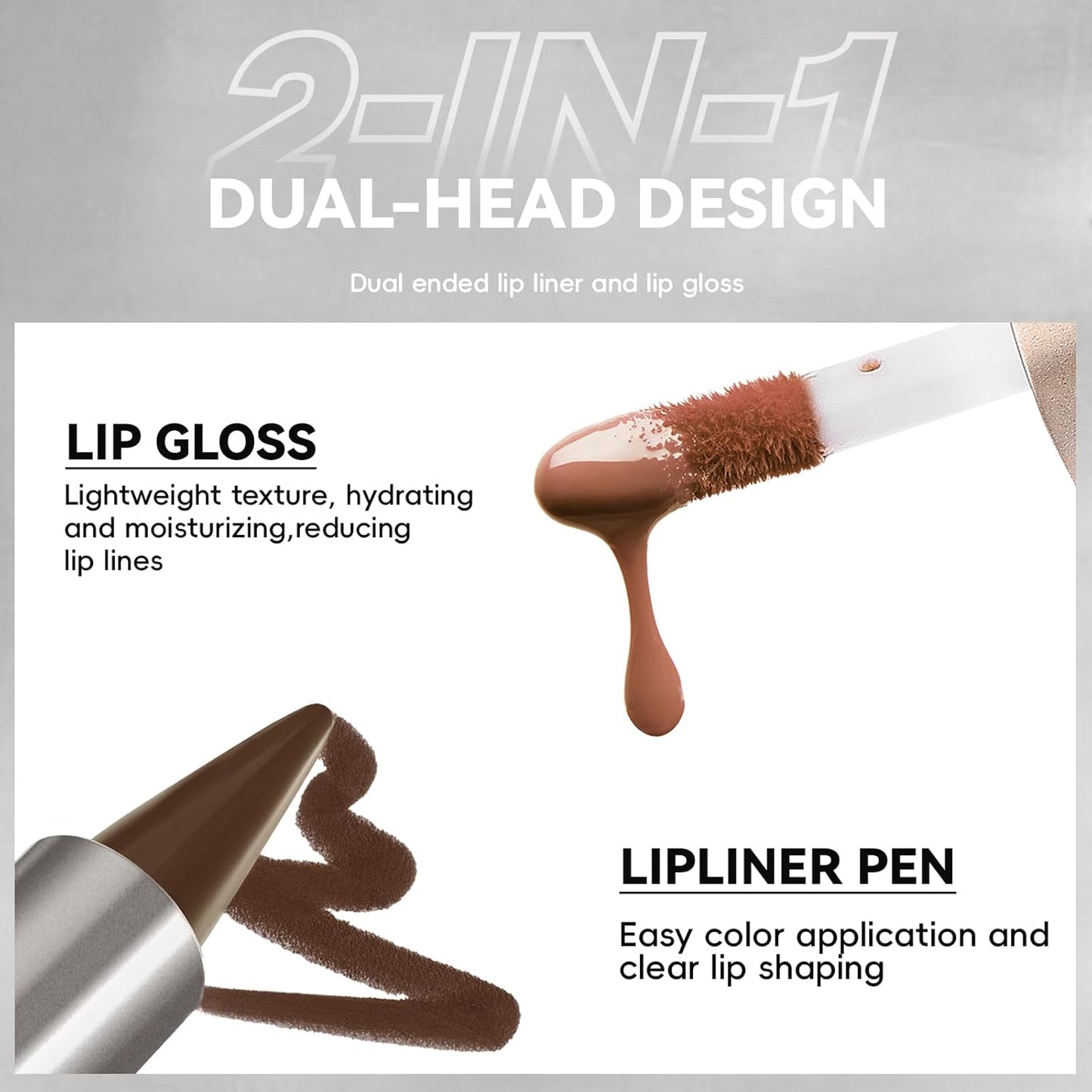 2 in 1 Lip Combo Set - Dark Brown Lip Liner & Moisturizing Liquid Lipstick | Plumping Glossy Finish