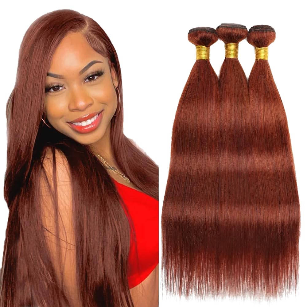 #33 Brown Bundles Human Hair Straight Bundles 26 28 30 Inch Light Brown Unprocessed Brazilian Virgin Hair 3 Bundle Deals Quick Weave Hair Extensions 50 Gram Per Bundle