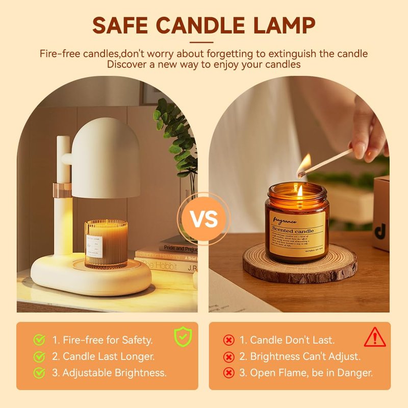 LISUNAR Candle Warmer Lamp with Timer & Dimmer, Adjustable Height Candle Warmer for Jar Candles, Wax Melt Lamp for Home Decor & Gifts, Off White, 2 Bulbs
