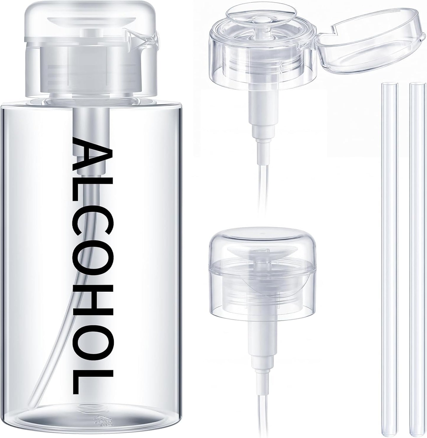 Alcohol Pump Dispenser Bottle - 10 oz Refillable Liquid Container | 2 Pcs with 4 Extra Pump Heads for Salon & Personal Use