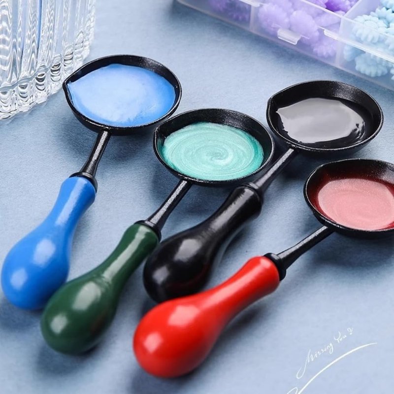 WUERLIN 3 Pieces Wax Seal Spoons with Wooden Handles,Non-Slip Sealing Waxing Spoon, Easy to Clean for DIY Wax Seal Stamp, Ideal for Envelope & Letter Art Crafts (Black)