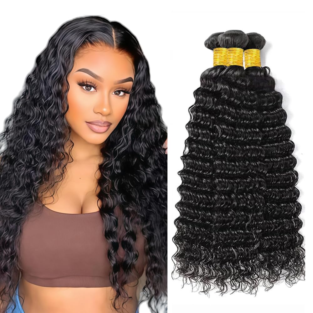 Deep Wave Bundles Deep Wave Human Hair Bundles Color 1b Black Bundle Human Hair Curly Wet And Wavy Bundle 14 16 18 Inch 150g