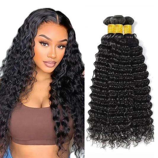 Deep Wave Bundles Deep Wave Human Hair Bundles Color 1b Black Bundle Human Hair Curly Wet And Wavy Bundle 14 16 18 Inch 150g