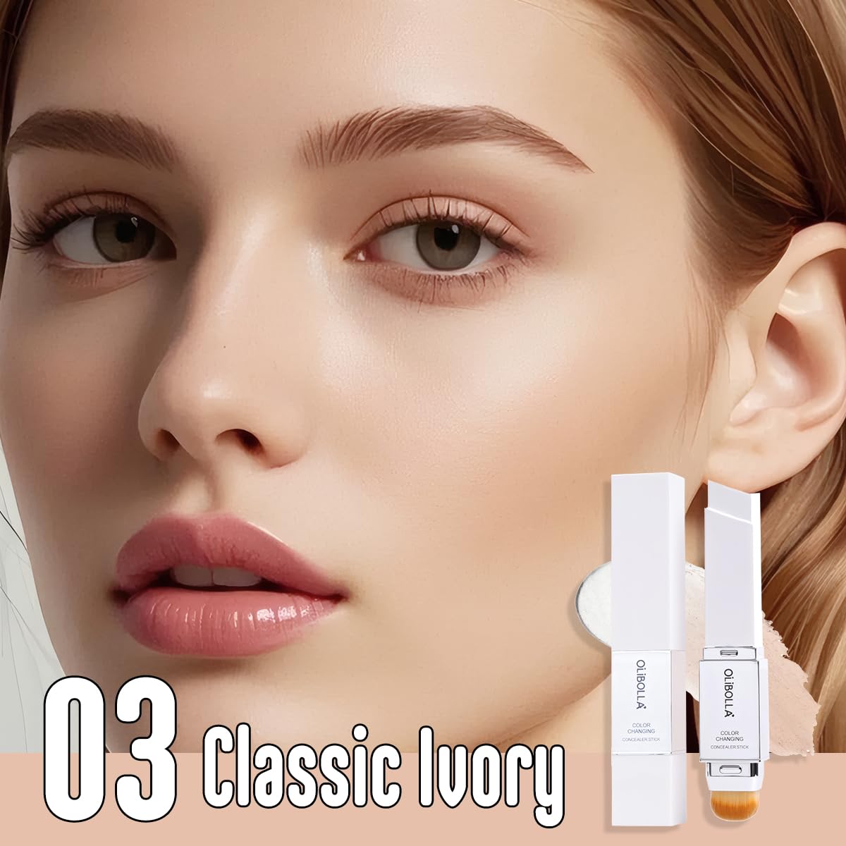 Color-Changing Foundation Stick - 2 in 1 Cream Lumine Makeup with Brush | Satin Glow Finish, Classic Ivory