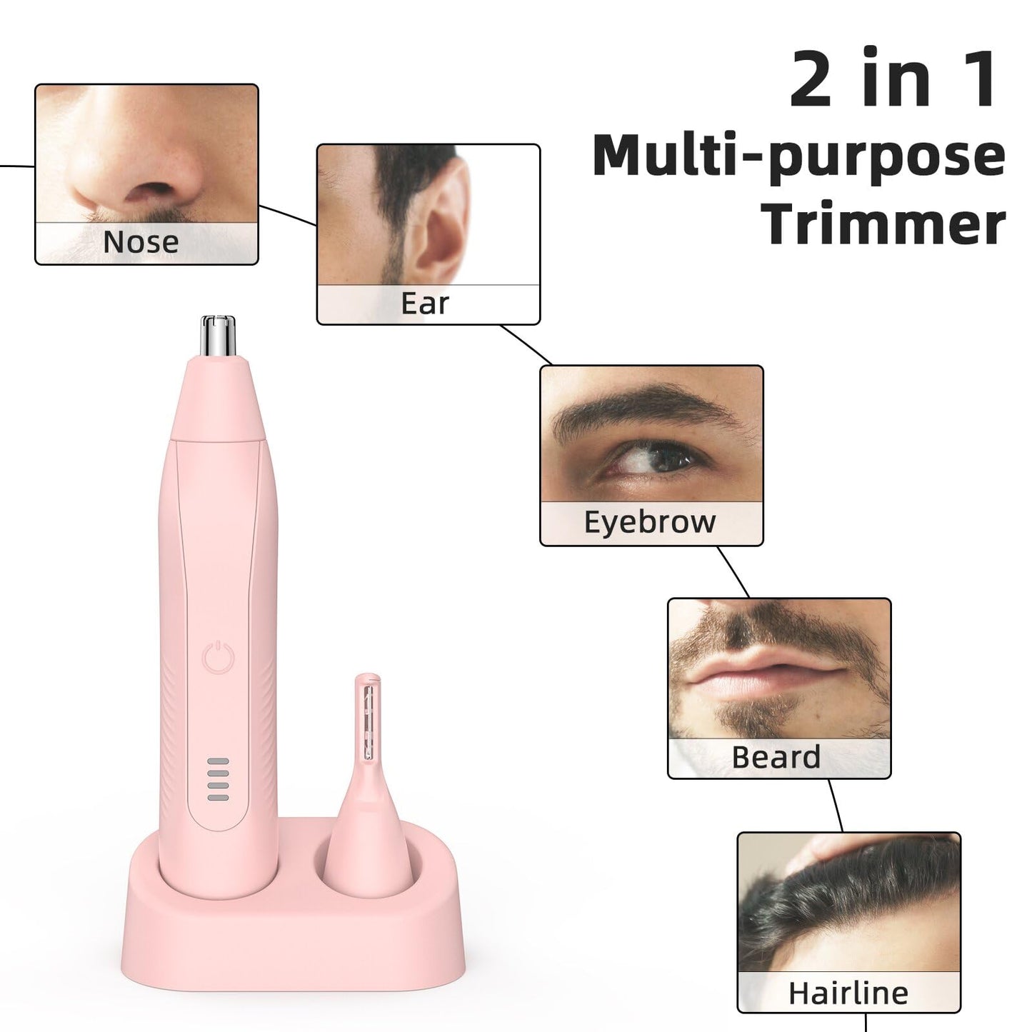 Setonia Ear and Nose Hair Trimmer for Men Women, Eyebrow and Facial Hair Trimmer with Powerful Motor and Dual-Edge Blades Rechargeable Painless 2 in 1 Metal Trimming Tool (Gold)