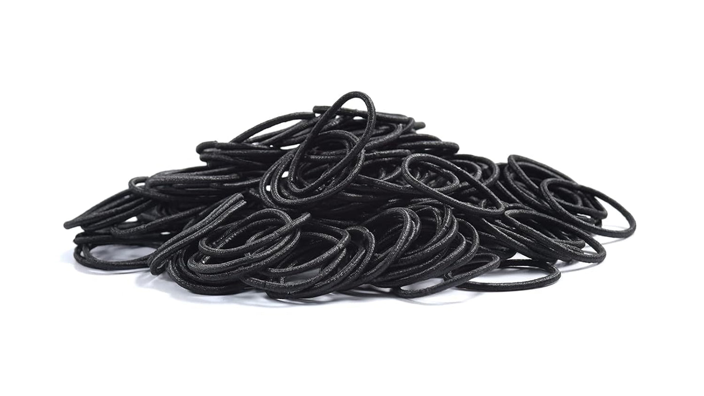 Small Hair Elastics for Girls - Soft Rubber Bands, 100 PCS | Comfy Black Hair Ties